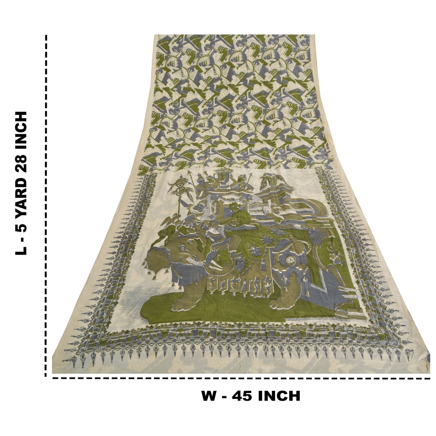 Sanskriti Vintage Sarees Indian Ivory Pure Silk Printed Sari 5 yard Craft Sustainable Fabric