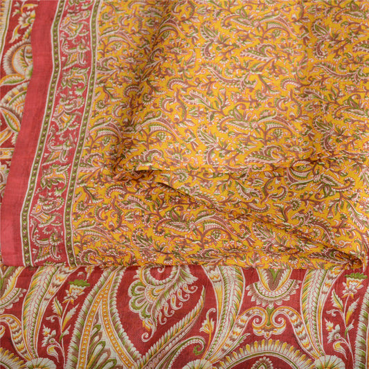 Sanskriti Vintage Sarees Indian Peach Pure Silk Printed Sari Floral Craft Sustainable Fabric