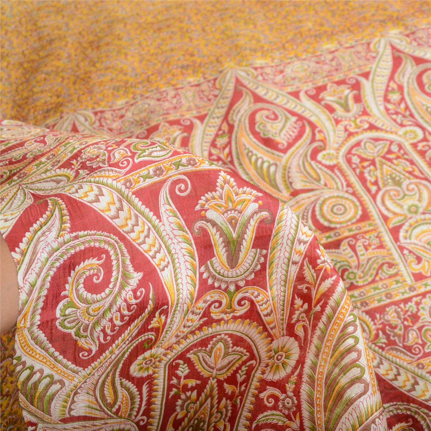 Sanskriti Vintage Sarees Indian Peach Pure Silk Printed Sari Floral Craft Sustainable Fabric
