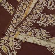 Sanskriti Vintage Sarees Ivory/Brown Batik Work Pure Silk Sari 5yd Craft Fabric