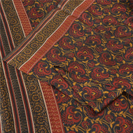 Sanskriti Vintage Sarees Black/Red Block Printed Pure Silk Sari 5yd Craft Fabric