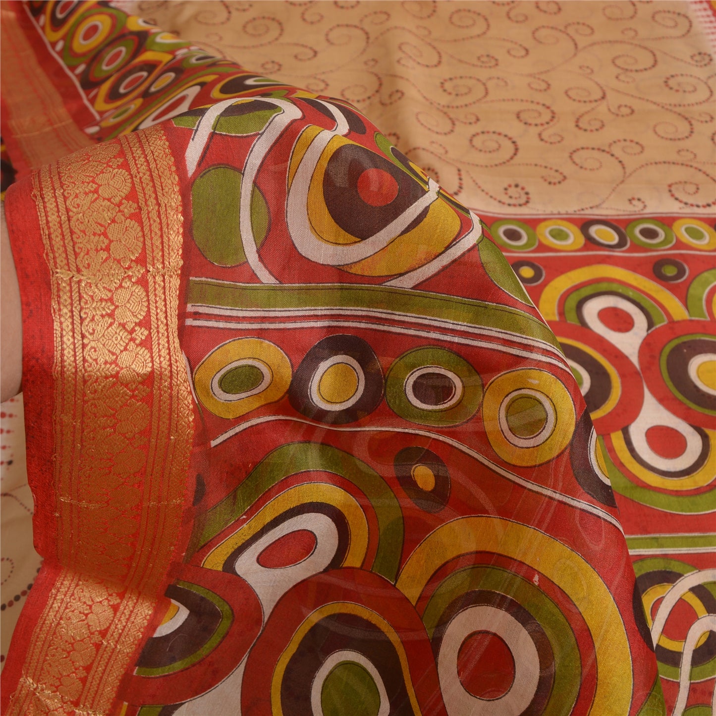 Санскритские винтажные сари индийское персиковое чистое шелковое сари с принтом 6 ярдов ткань для рукоделия из экологически чистой ткани