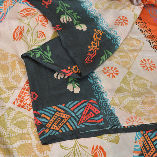 Sanskriti Vintage Sarees Indian Multi 100% Pure Silk Printed Sari Craft Sustainable Fabric