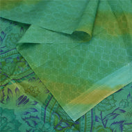 Sanskriti Vintage Sarees Green 100% Pure Silk Printed Sari 5yd Soft Craft Fabric
