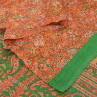 Sanskriti Vintage Sarees Orange/Green Pure Silk Printed Sari 5yd Craft Fabric