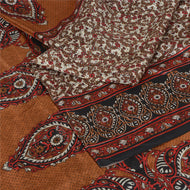 Sanskriti Vintage Sarees Indian Cream Pure Silk Printed Sari 6yd Craft Fabric