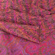 Sanskriti Vintage Sarees Indian Hot-Pink Pure Silk Printed Sari 5yd Craft Fabric