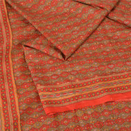 Sanskriti Vintage Sarees Orange/Gray Pure Silk Printed Sari Decor Craft Fabric