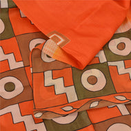 Sanskriti Vintage Sarees Indian Orange Pure Silk Geometric Print Sari 6yd Fabric