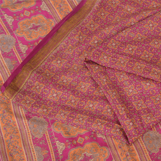 Sanskriti Vintage Sarees Indian Purple Pure Silk Printed Sari 5yd Craft Sustainable Fabric