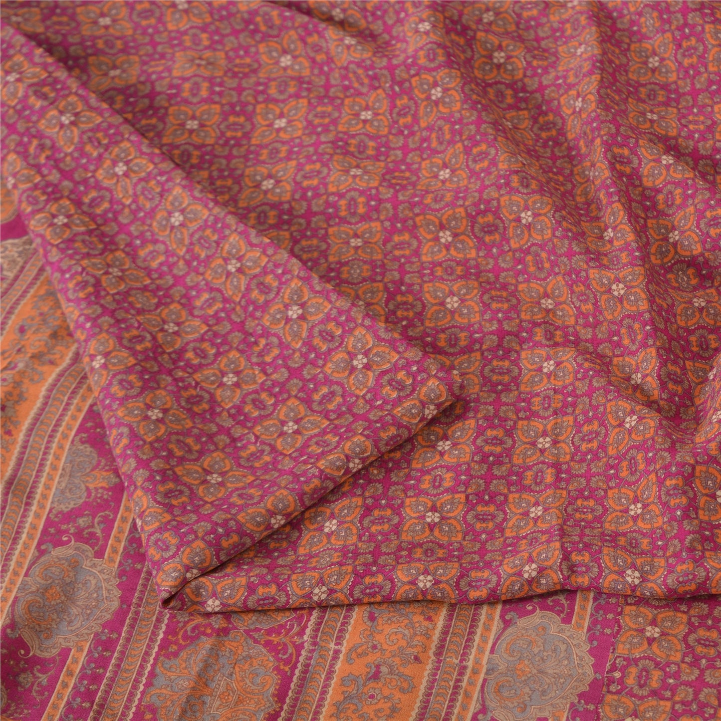 Sanskriti Vintage Sarees Indian Purple Pure Silk Printed Sari 5yd Craft Sustainable Fabric