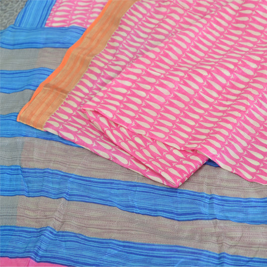 Sanskriti Vintage Sarees Pink Quilting Felting Craft Sustainable Fabric Pure Silk Print Sari