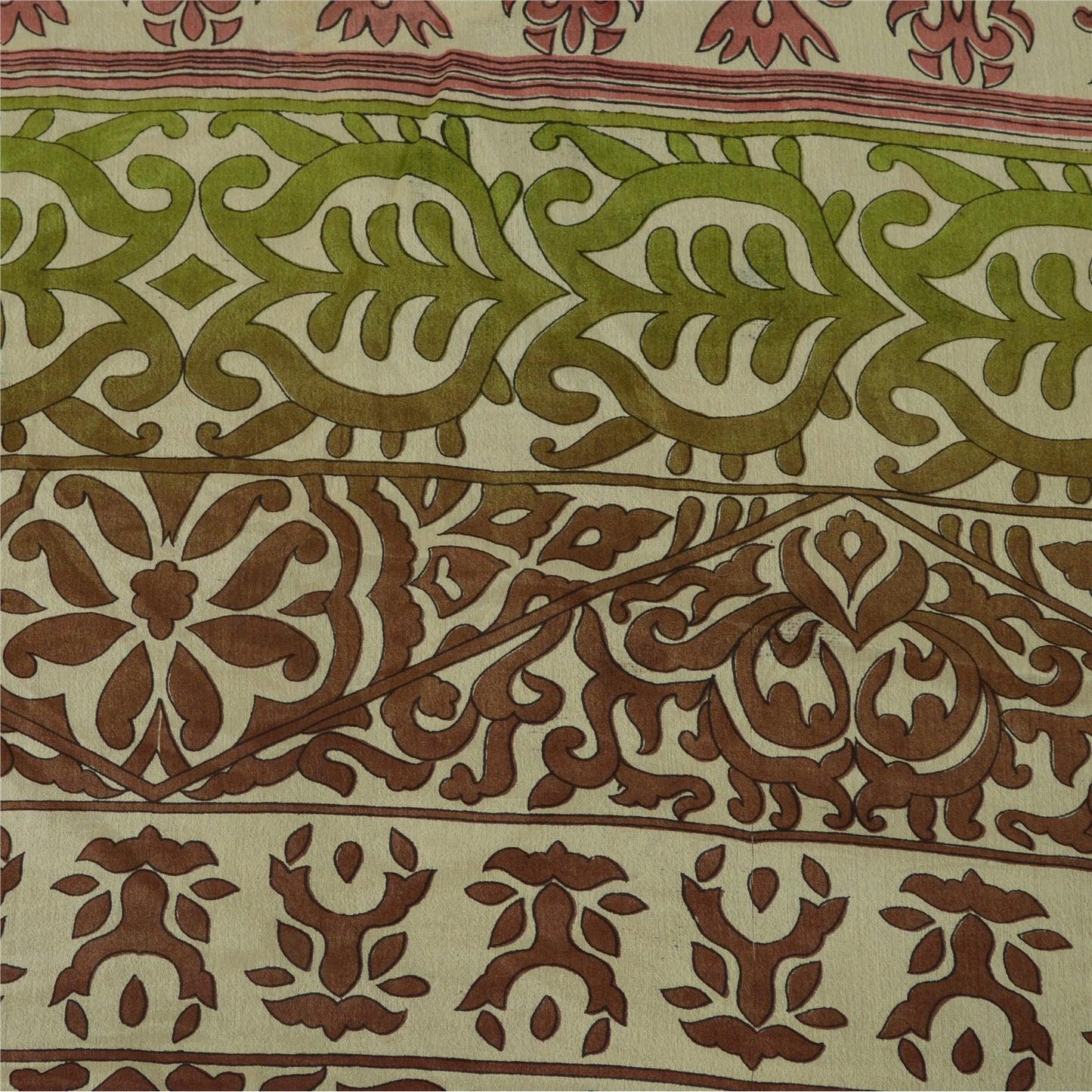 Sanskriti Vintage Sarees Dark Red 100% Pure Silk Printed Sari 5yd Craft Sustainable Fabric