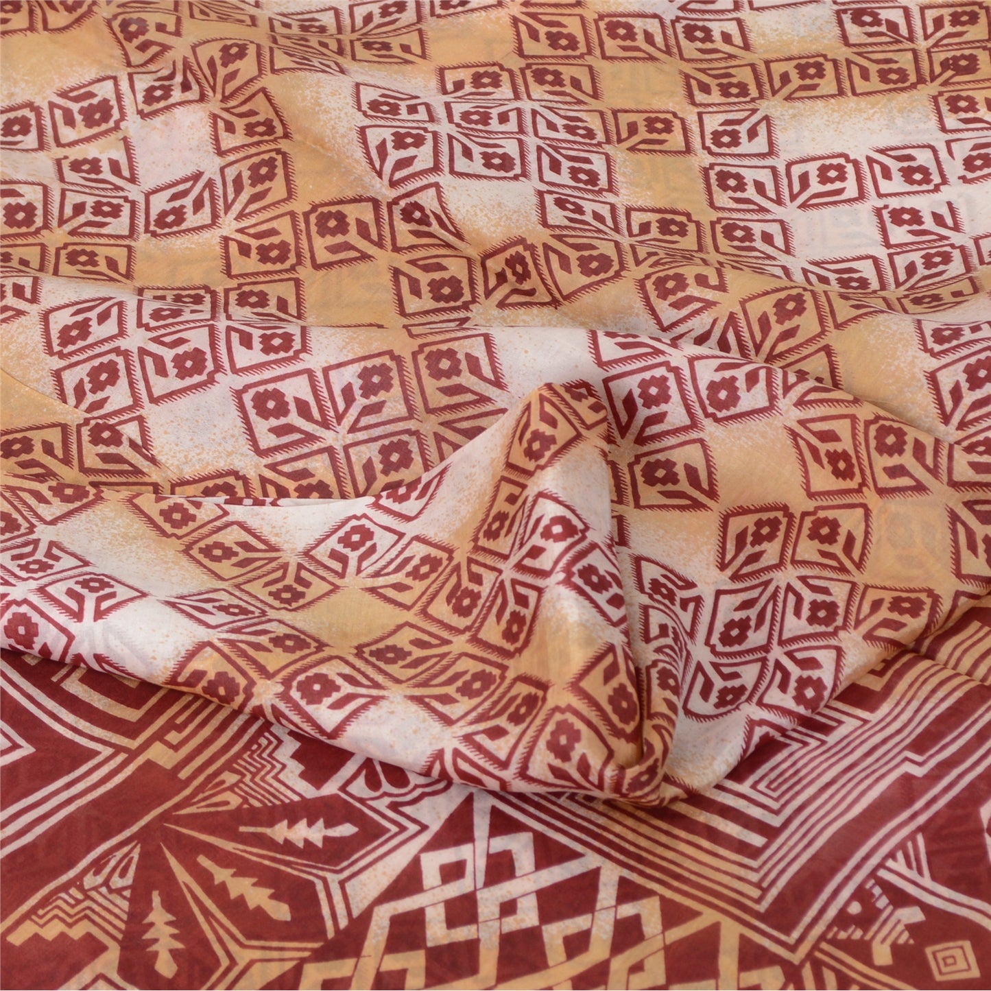 Sanskriti Vintage Sarees Red/Cream 100% Pure Silk Printed Sari 5yd Craft Sustainable Fabric