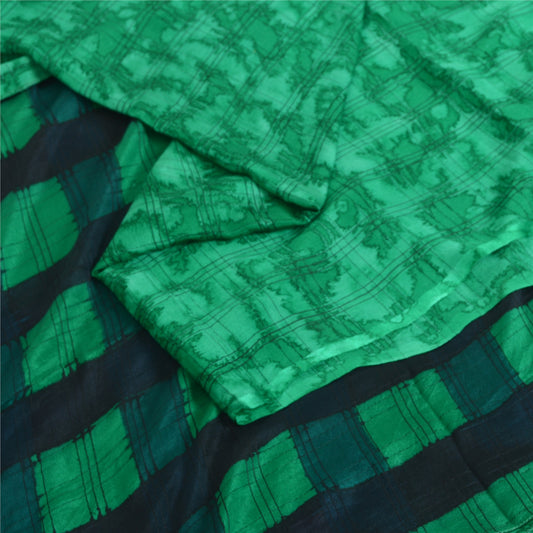 Sanskriti Vintage Sarees Green 100% Pure Silk Printed Sari 5yd Soft Craft Sustainable Fabric