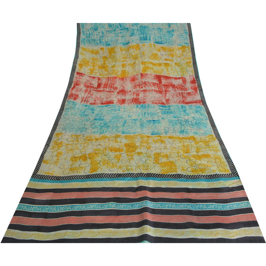 Sanskriti Vintage Sarees 100% Pure Silk Saree Fabric: Multicolor Indian Floral Print, 5.36 Yards , Quilting Felting Material, DIY Projects