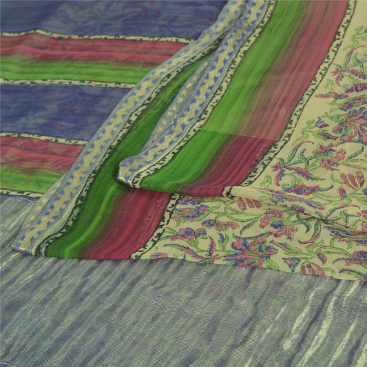 Sanskriti Vintage Sarees Pure Georgette Hand Block Sari Quilting Felting Sustainable Fabric