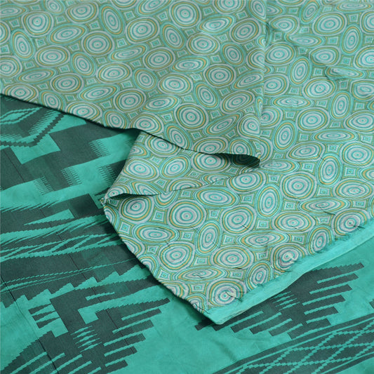 Sanskriti Vintage Sarees Sea-Green 100% Pure Silk Printed Sari 5yd Craft Sustainable Fabric
