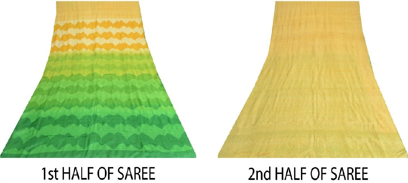 Sanskriti Vintage Sarees Indisk Cremefarvet Ren Silke Trykt Sari 5yd Håndværk Bæredygtigt Stoff