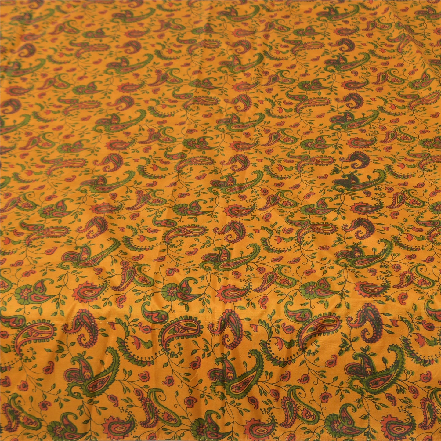 Sanskriti Vintage Sarees Yellow 100% Pure Silk Printed Sari 5yd Craft Sustainable Fabric