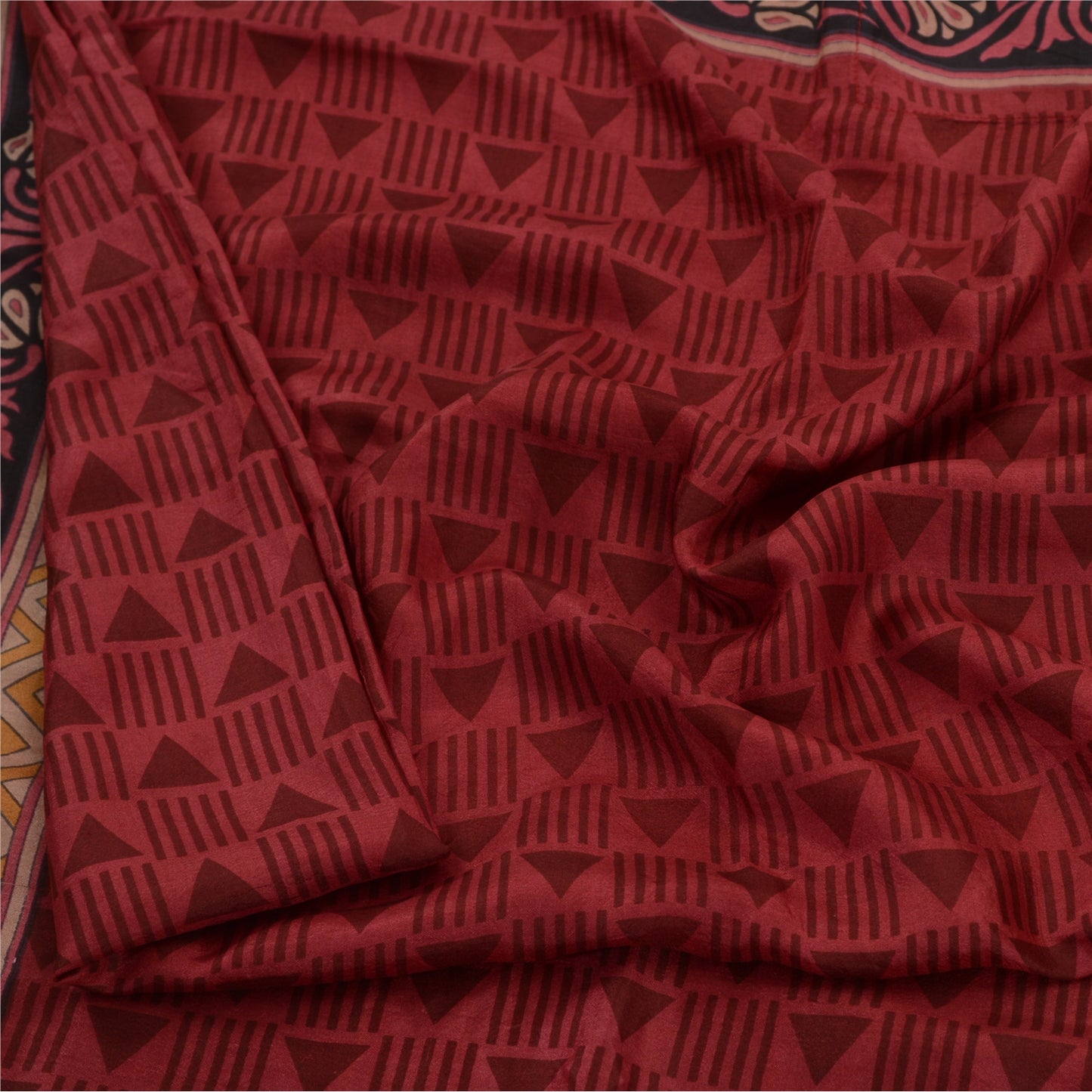 Sanskriti Vintage Sarees Røde Quiltning Filtning Håndværk Bæredygtigt Stof Ren Silke Print Sari