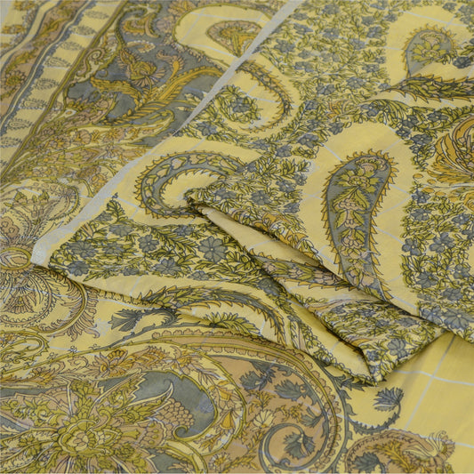Sanskriti Vintage Sarees Indian Cream Pure Silk Printed Sari 5yd Craft Sustainable Fabric