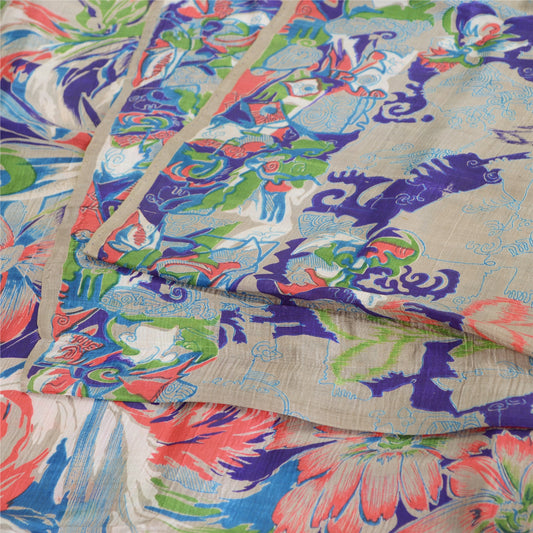 Sanskriti Vintage Sarees Indian Purple Pure Silk Printed Sari 5yd Craft Sustainable Fabric