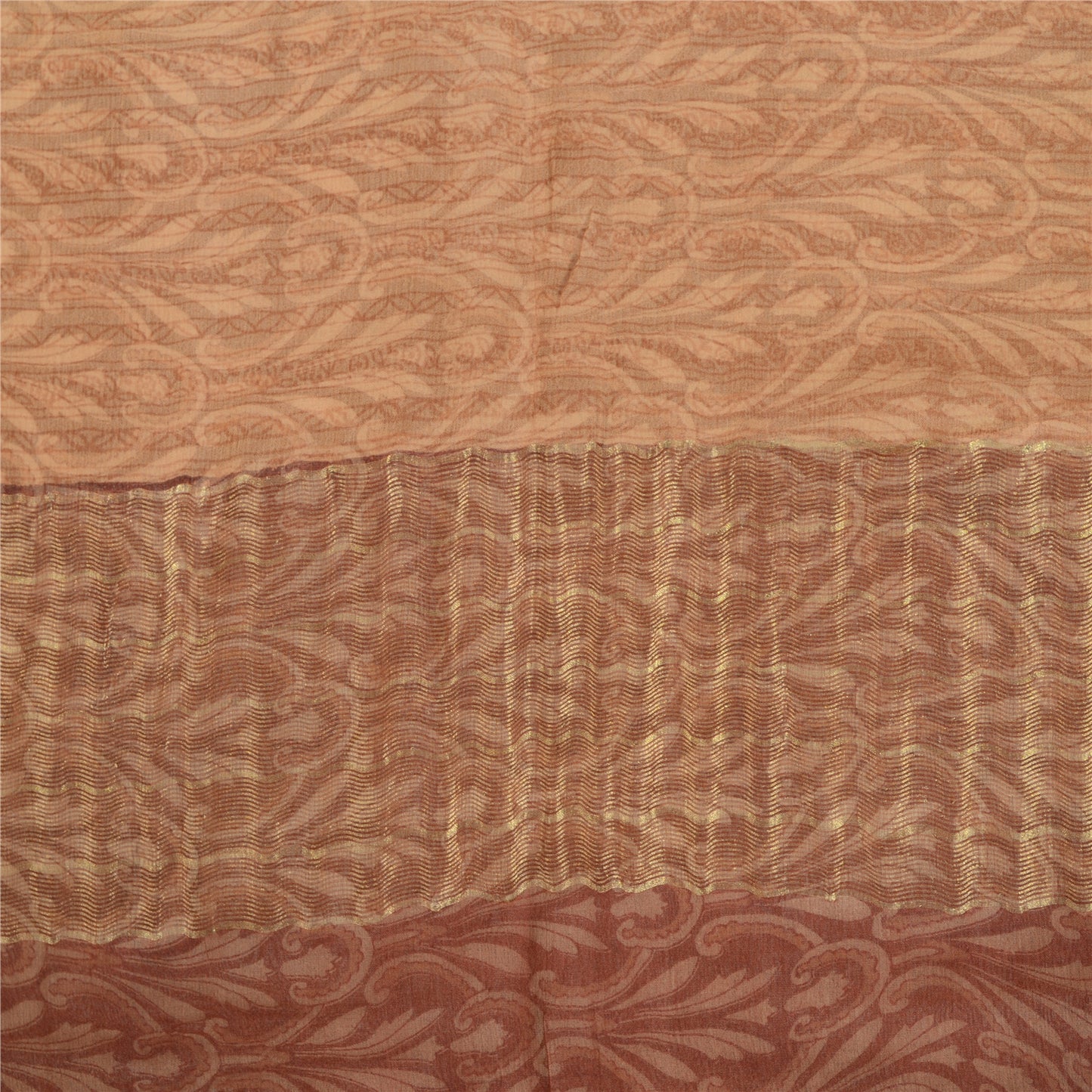 Sanskriti Vintage Sarees Red Pure Chiffon Silk Printed Zari Sari Craft Sustainable Fabric