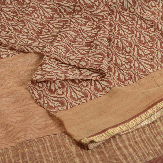 Sanskriti Vintage Sarees Red Pure Chiffon Silk Printed Zari Sari Craft Sustainable Fabric