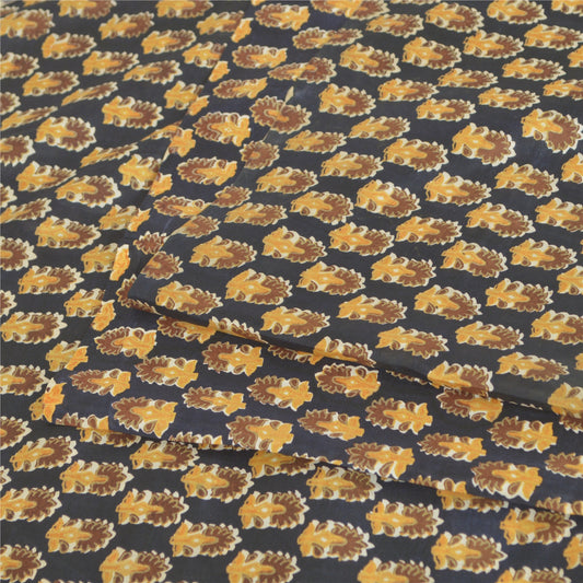 Sanskriti Vintage Sarees Black Indian Pure Silk Printed Sari 5yd Craft Sustainable Fabric