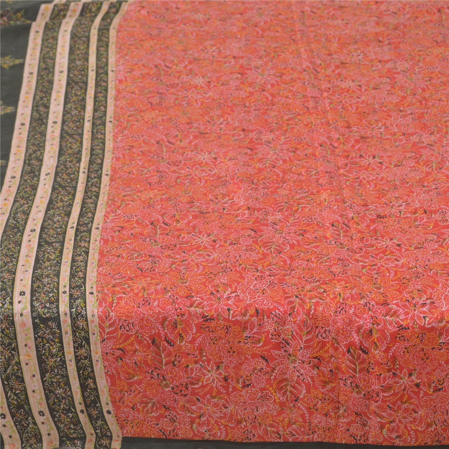 Sanskriti Vintage Sarees Red Quilting Felting Craft Sustainable Fabric Pure Silk Print Sari