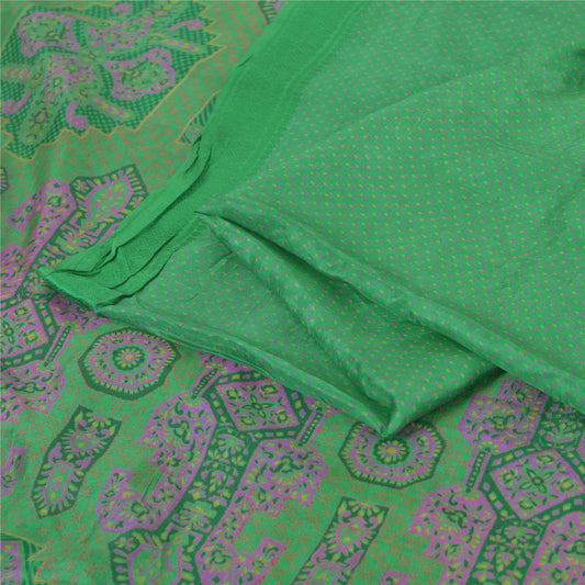 Sanskriti Vintage Sarees Green Indian Pure Silk Printed Sari 6yd Craft Sustainable Fabric