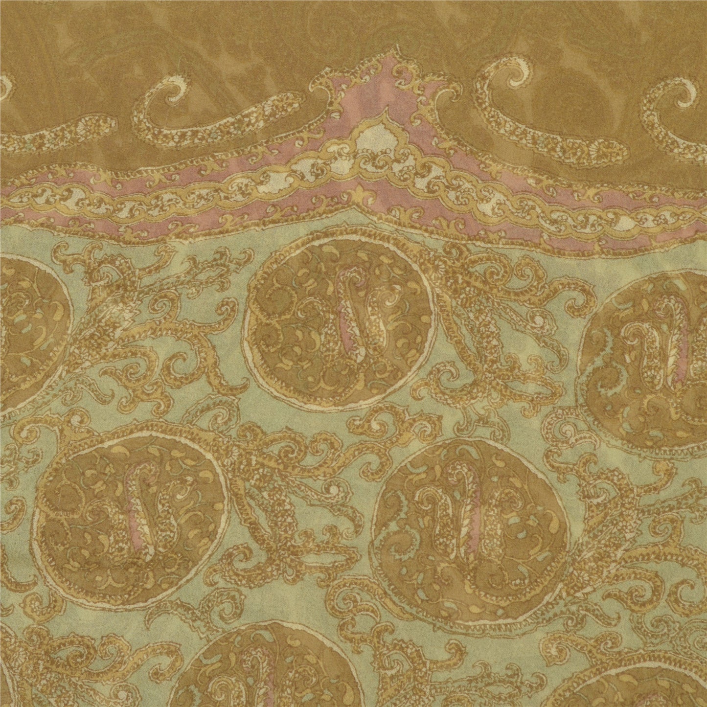 Sanskriti Vintage Sarees Cream Blend Georgette Print Sari 6yd Soft Craft Sustainable Fabric