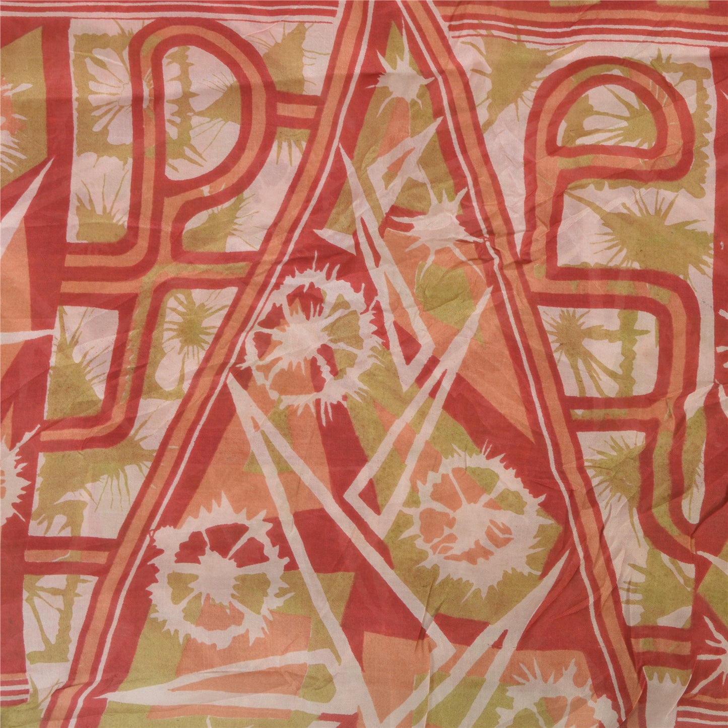 Sanskriti Vintage Sarees Red/Green 100% Pure Silk Printed Sari 5yd Craft Sustainable Fabric