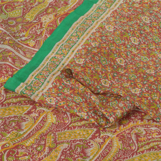 Sanskriti Vintage Sarees From India Red Pure Silk Printed Sari 5yd Craft Sustainable Fabric