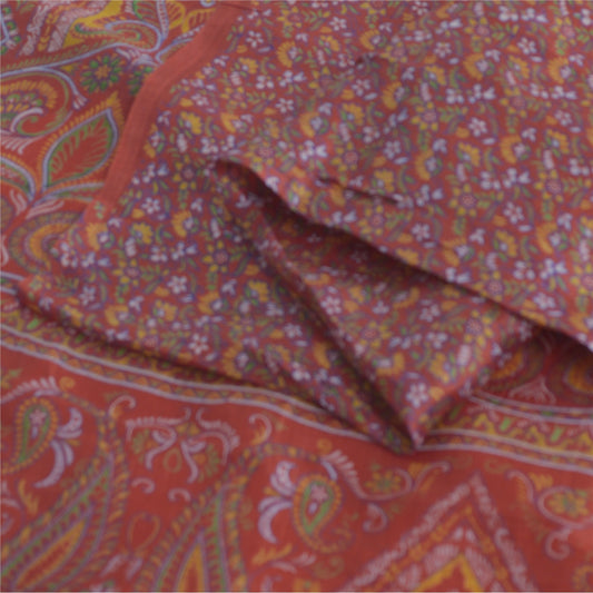 Sanskriti Vintage Sarees Dark Red 100% Pure Silk Printed Sari 6yd Craft Sustainable Fabric