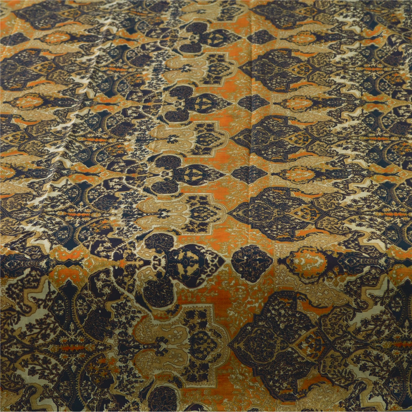 Sanskriti Vintage Sarees Indian Yellow Pure Silk Printed Sari 5yd Craft Sustainable Fabric