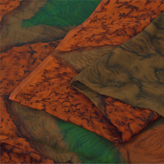 Sanskriti Vintage Sarees Indian Orange Pure Chiffon Print Sari 5yd Craft Sustainable Fabric