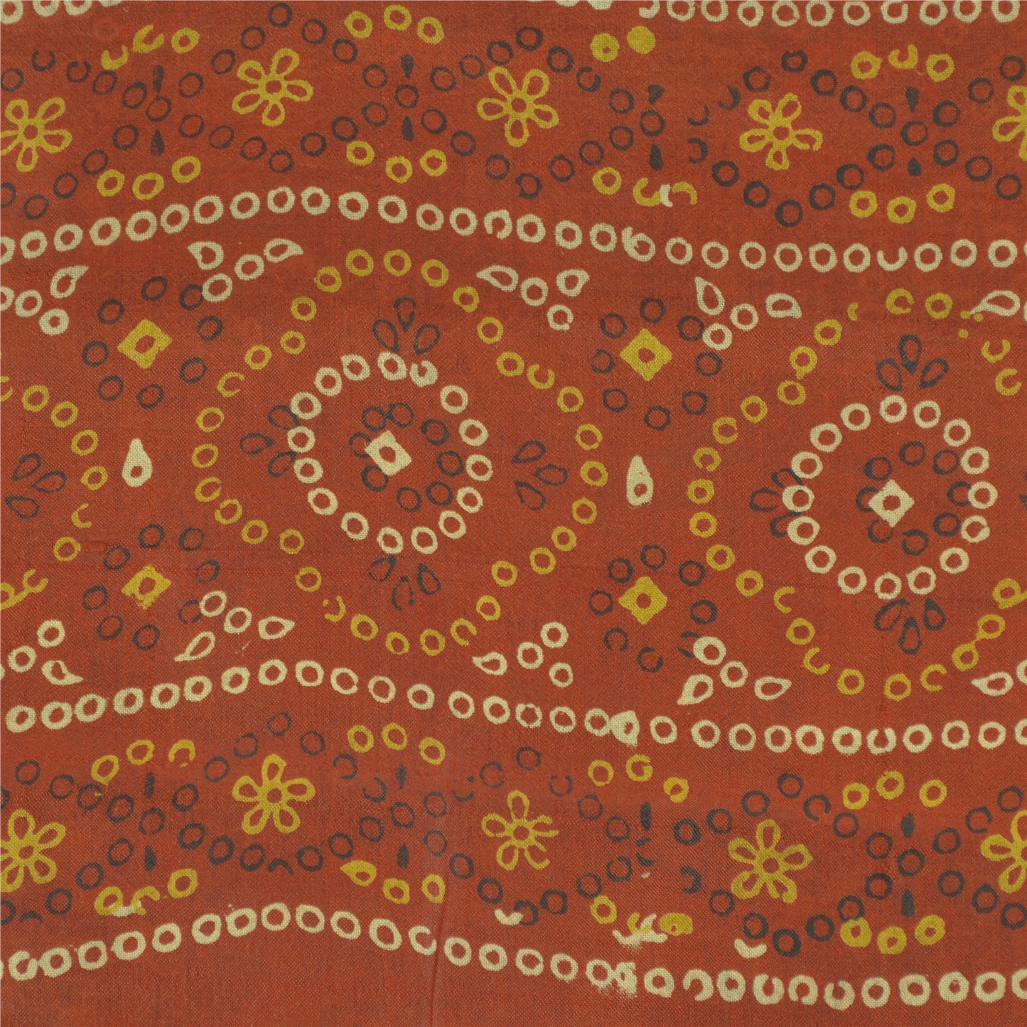 Sanskriti Vintage Sarees Gray/Orange Bandhani Pure Silk Printed Sari 5yd Sustainable Fabric