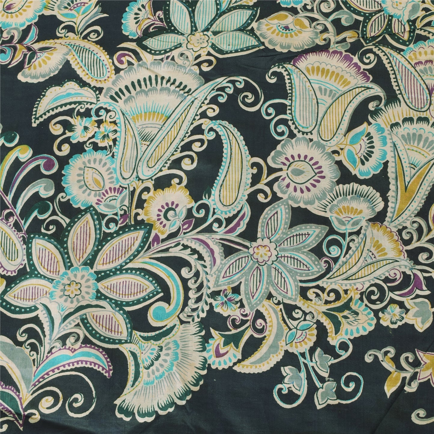 Sanskriti Vintage Sarees Indian Green Pure Silk Printed Sari 6yd Craft Sustainable Fabric