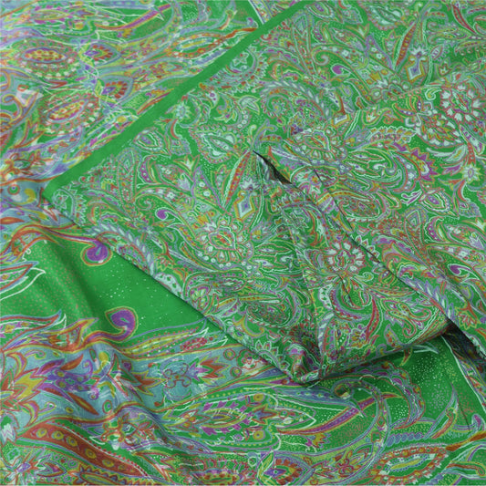 Sanskriti Vintage Sarees Indian Green Pure Silk Printed Sari 6yd Craft Sustainable Fabric