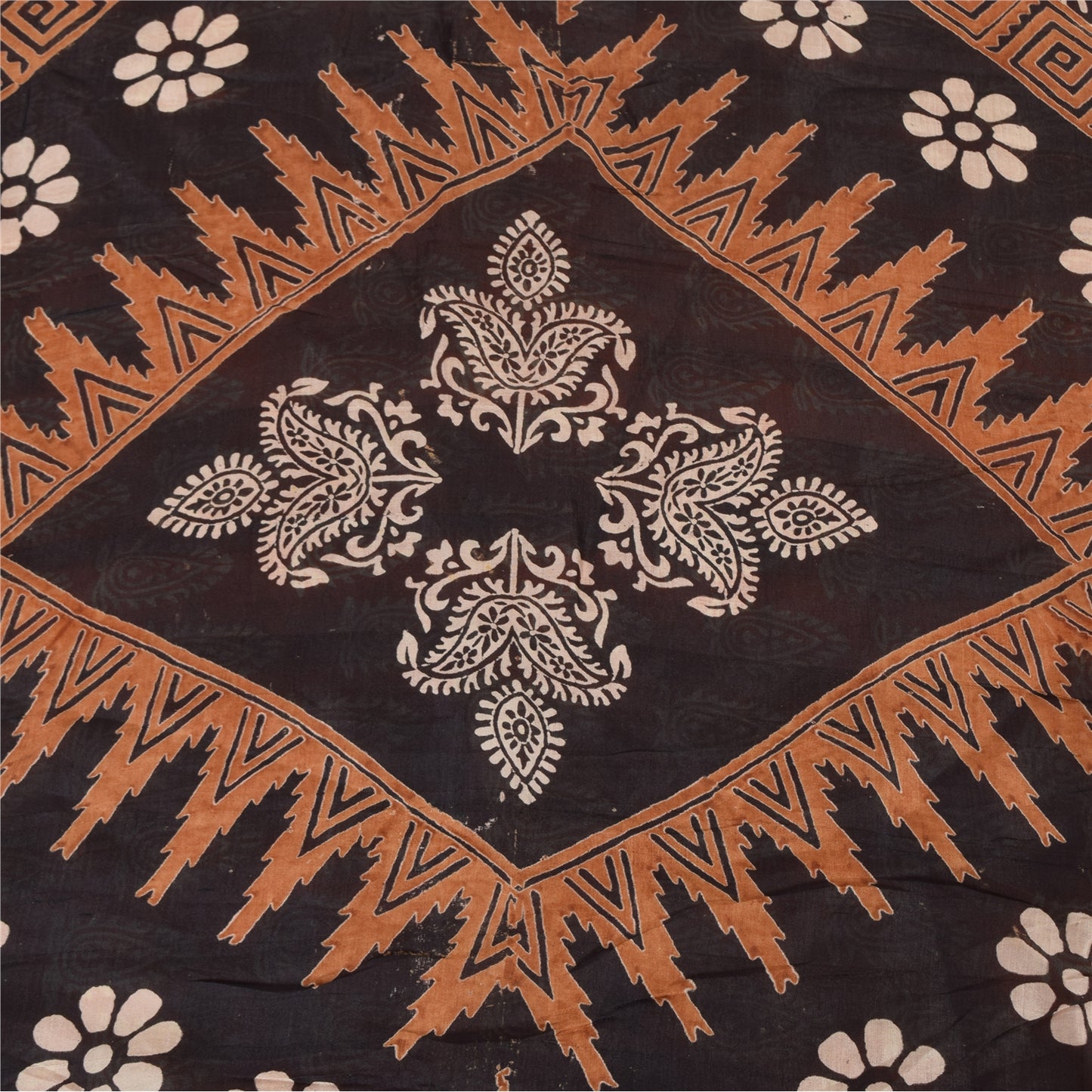 Sanskriti Vintage Sarees Indian Orange Pure Silk Printed Sari 5yd Craft Sustainable Fabric