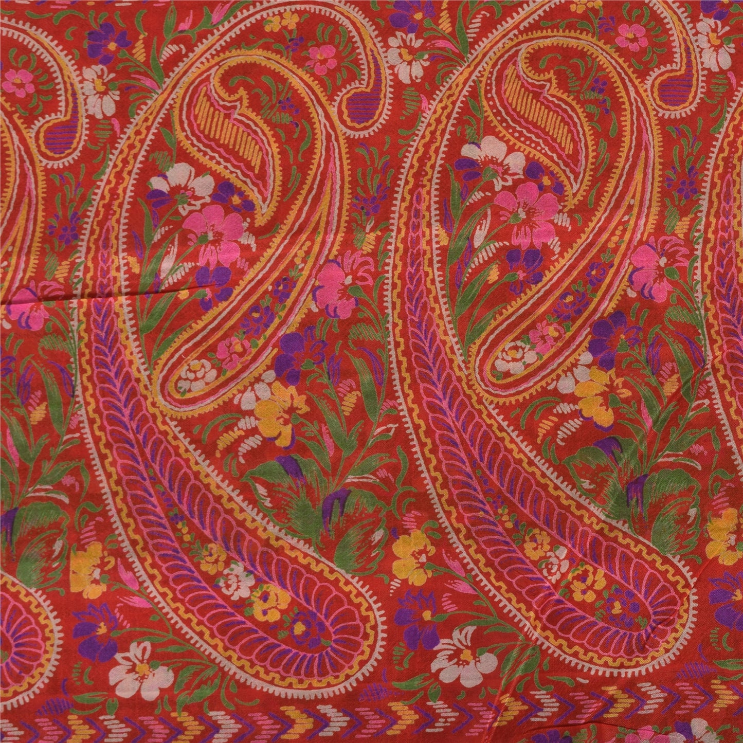 Sanskriti Vintage Sarees Green/Pink Pure Silk Printed Sari 5yd Craft Sustainable Fabric