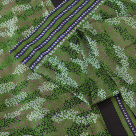 Sanskriti Vintage Sarees Green Indian Pure Silk Printed Sari 5yd Craft Sustainable Fabric