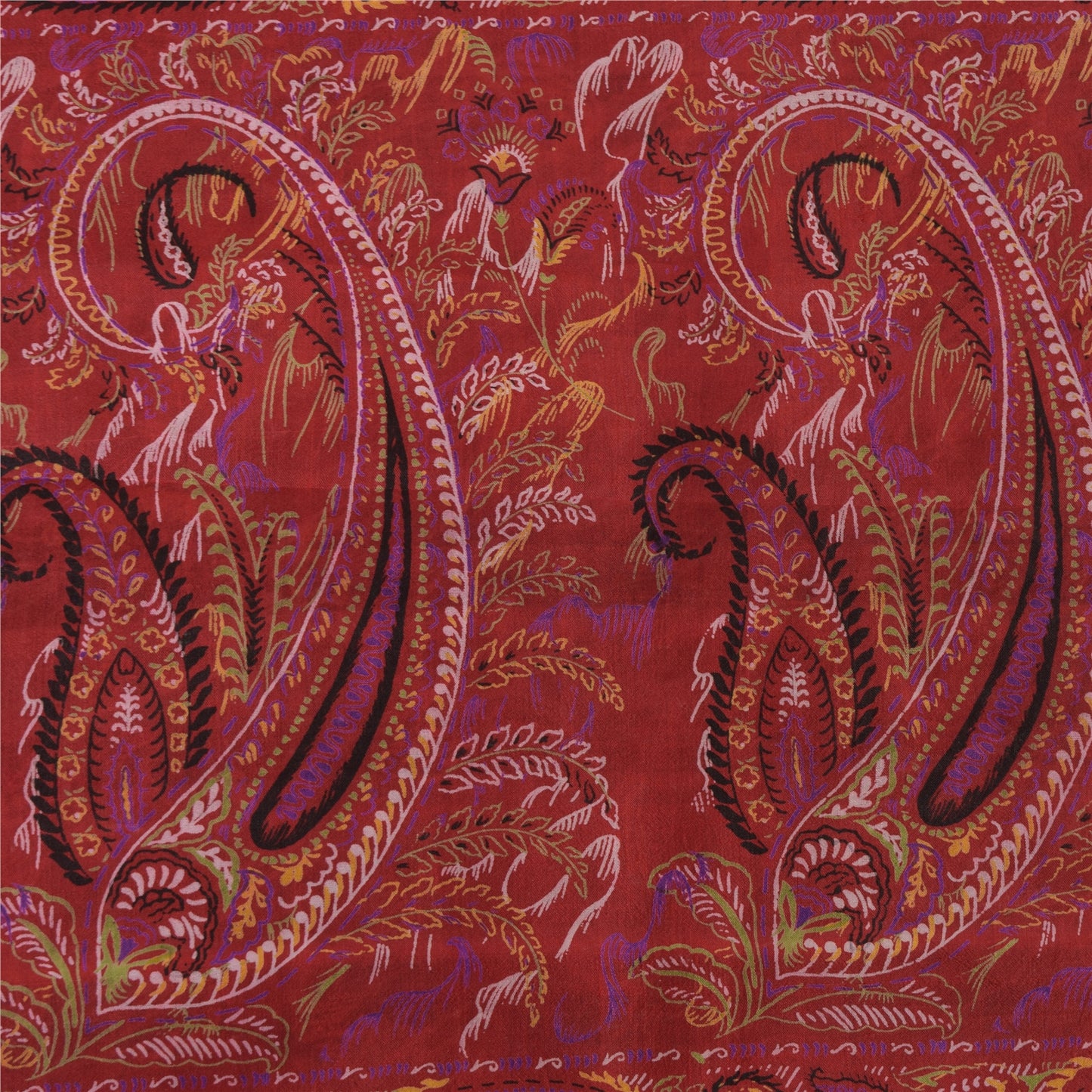 Sanskriti Vintage Sarees Indian Black/Red Pure Silk Print Sari 6yd Craft Sustainable Fabric