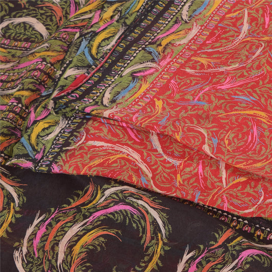 Sanskriti Vintage Sarees From India Red Pure Silk Printed Sari 5yd Craft Sustainable Fabric