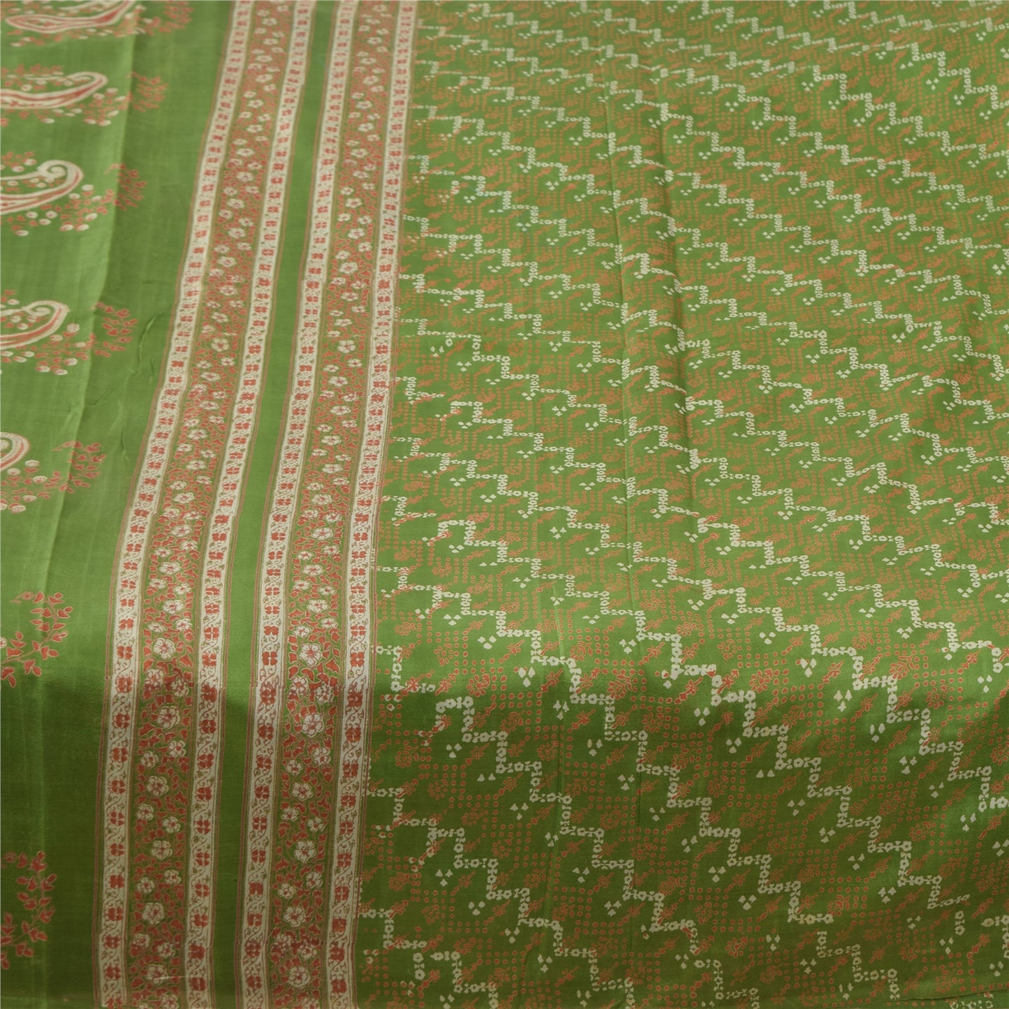 Sanskriti Vintage Sarees Green Indian Pure Silk Printed Sari 6yd Craft Sustainable Fabric
