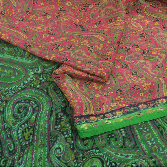 Sanskriti Vintage Sarees From India Pink Pure Silk Printed Sari 5yd Craft Sustainable Fabric