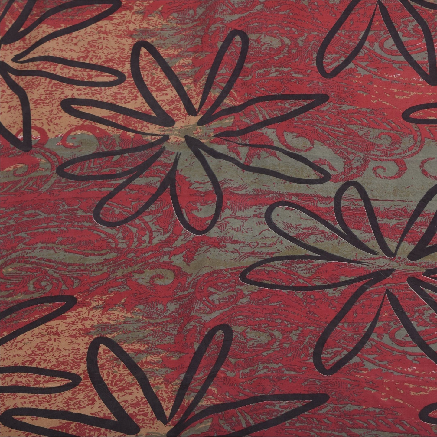 Sanskriti Vintage Sarees Red/Green 100% Pure Silk Printed Sari 5yd Craft Sustainable Fabric