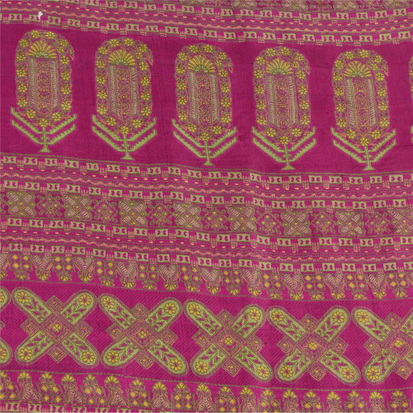 Sanskriti Vintage Sarees Dark Pink 100% Pure Silk Printed Sari 5yd Craft Sustainable Fabric